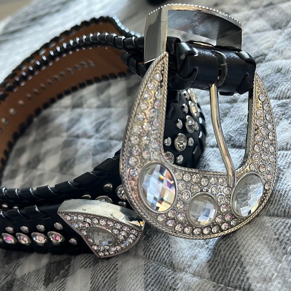 Leather Belt w Rinestones - Picture 2 of 5